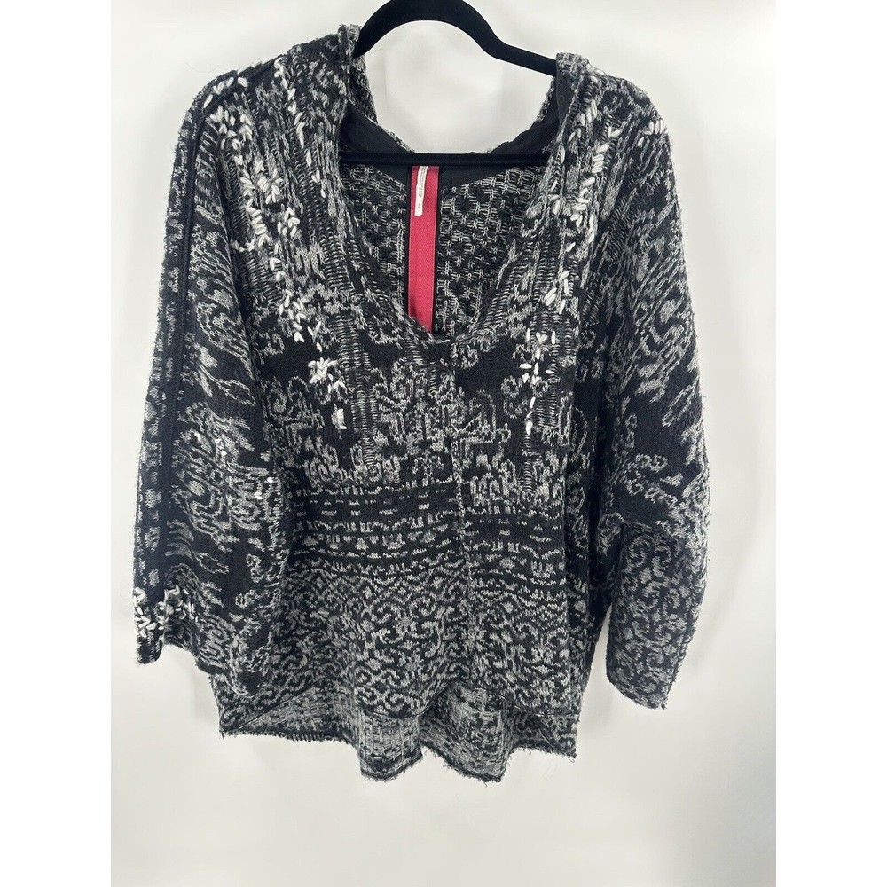 Free People Raggy Hoodie Wool Blend OversizedKnit Sweater High Low Hem Large L